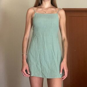 Sage boatneck linen mini dress from Princess Polly